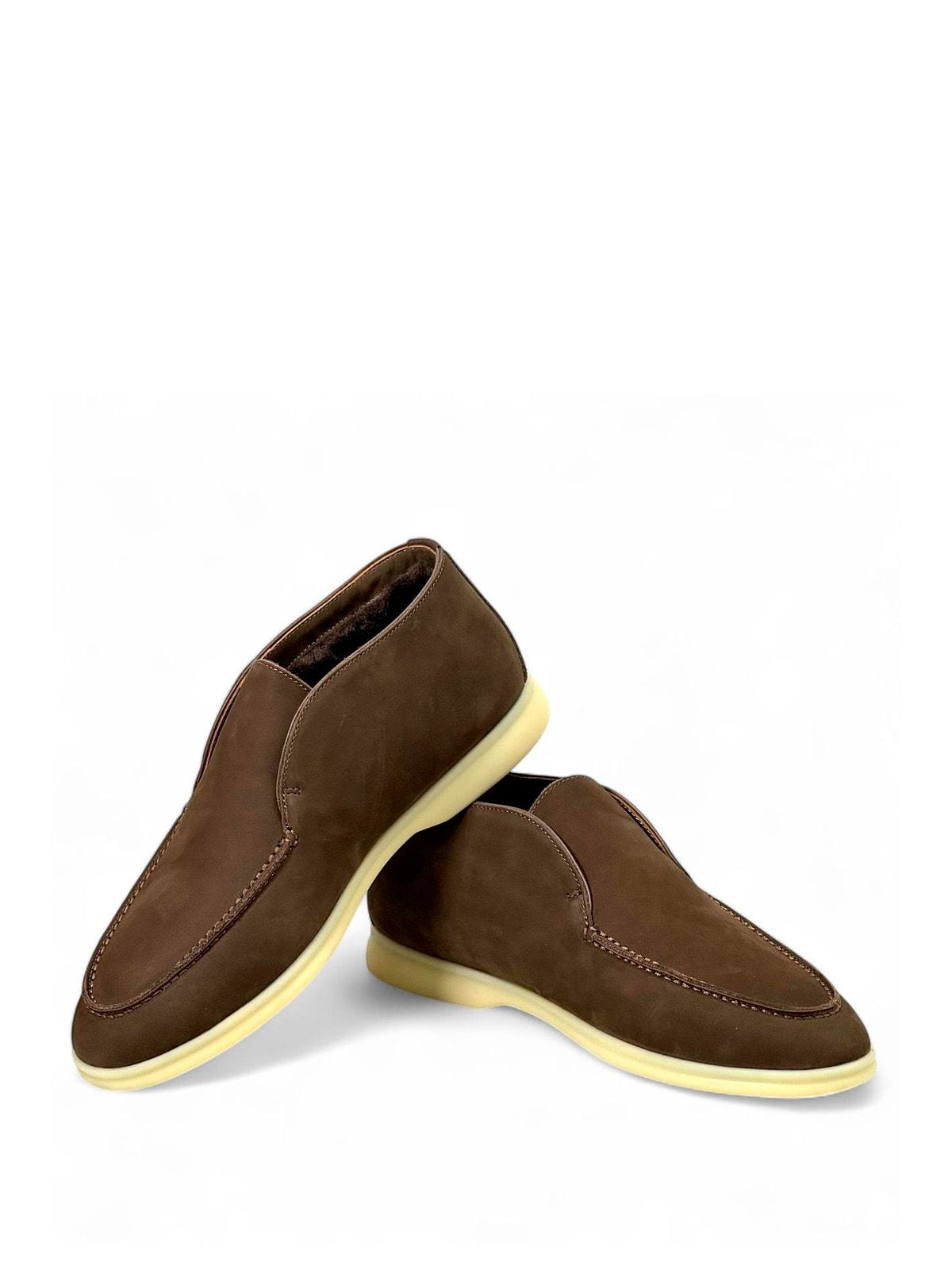 Loro Piana Лоферы высокие из замши на меху Коричневый