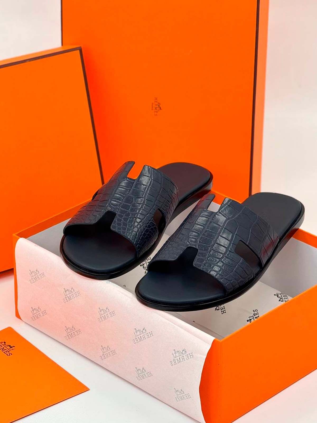 Hermes Тапочки из кожи крокодила Синий