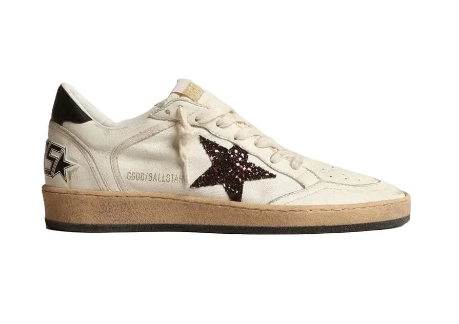 Golden Goose Ball Star Chicory-Coffee Glitter Star and Black Leather Heel Tab