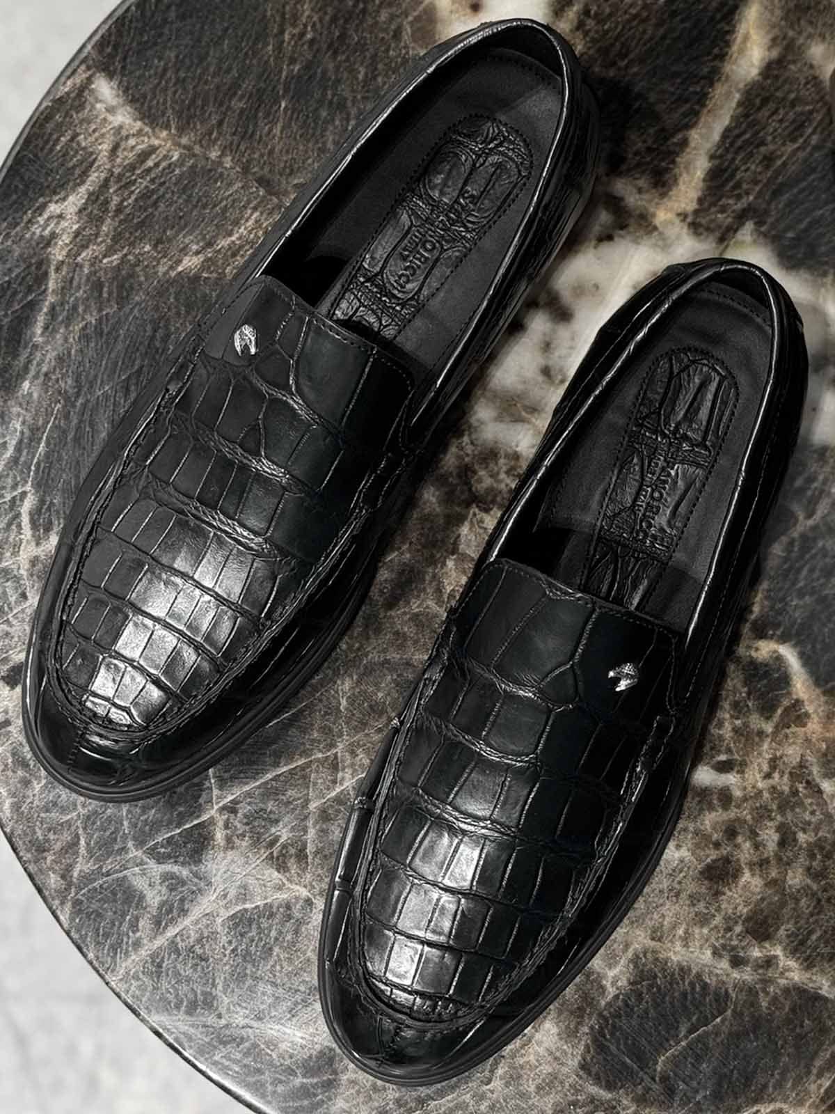 Stefano Ricci Лоферы из кожи крокодила Черный