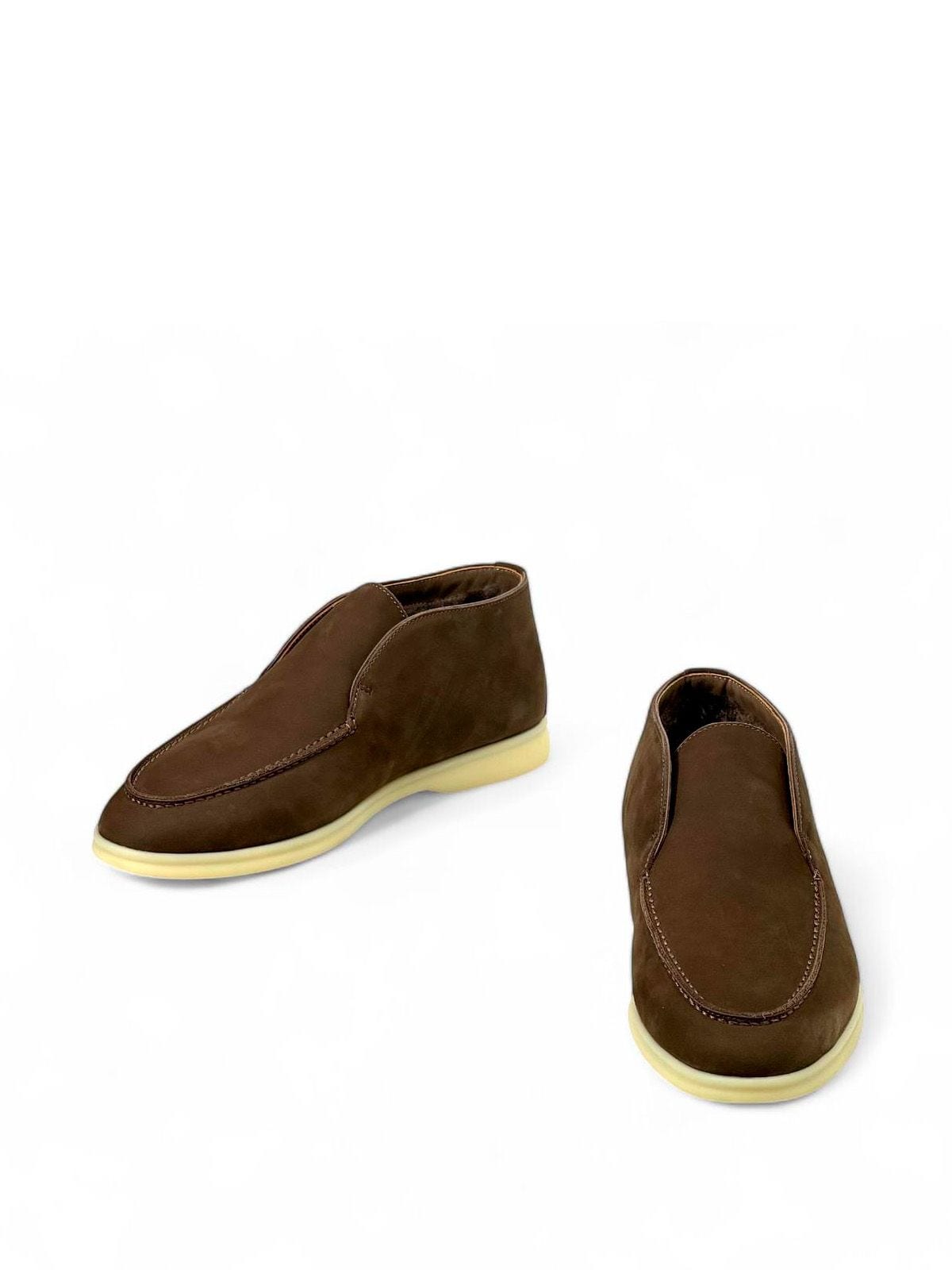 Loro Piana Лоферы высокие из замши на меху Коричневый