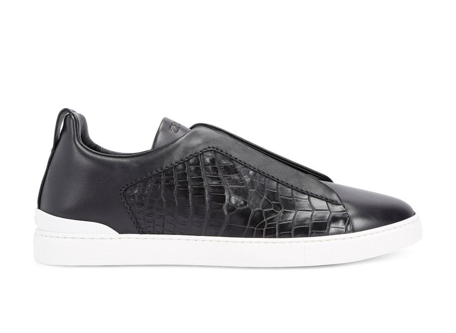 Zegna Triple Stitch Leather Black And Alligator