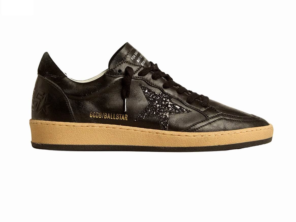 Golden Goose Ball Star Black nappa with Black glitter star and Suede heel tab