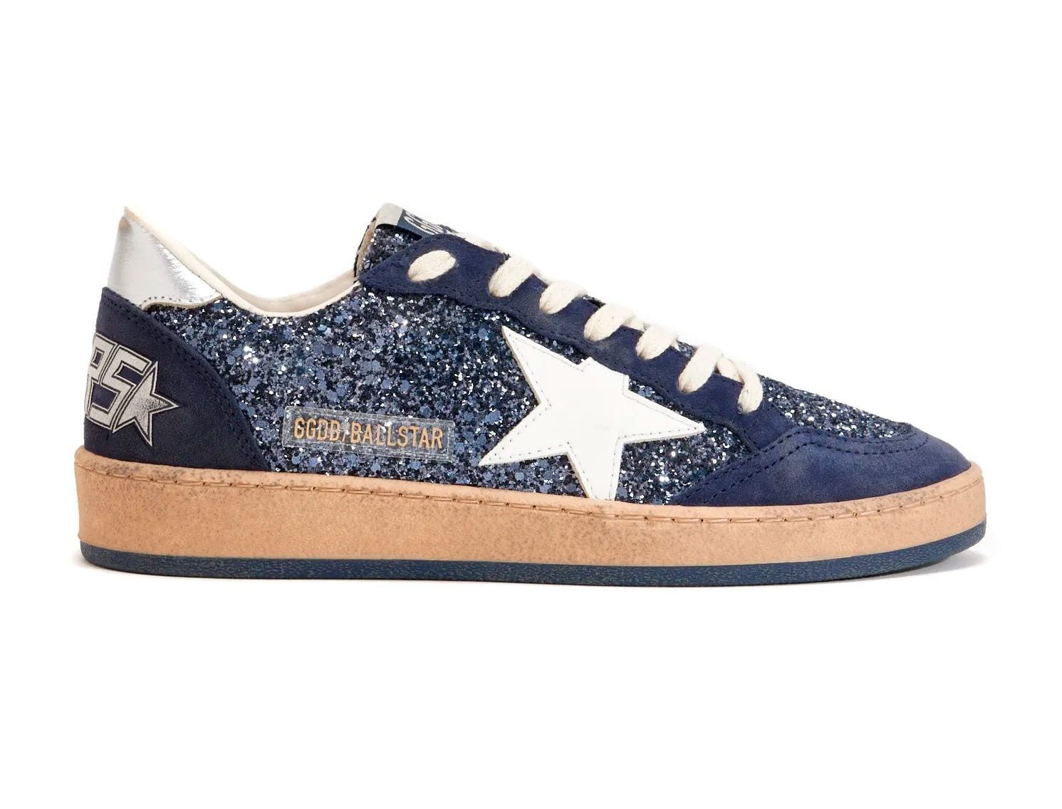 Golden Goose BallStar in Blue Glitter with White Star and Metallic Heel Tab