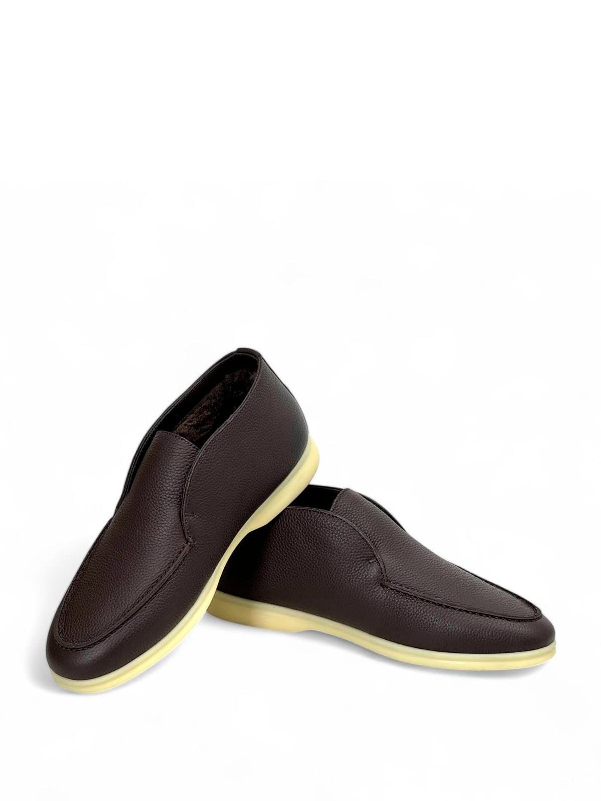 Loro Piana Лоферы высокие из кожи на меху Коричневый