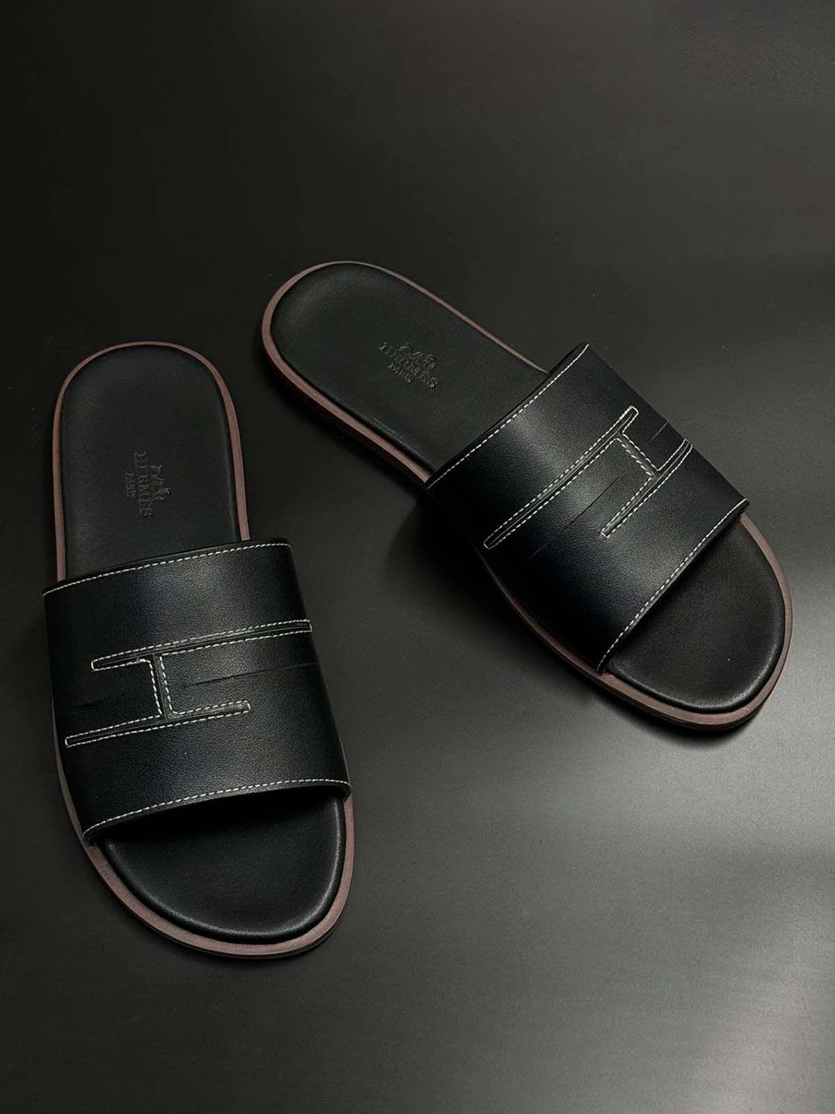 Hermes Тапочки из кожи Черный