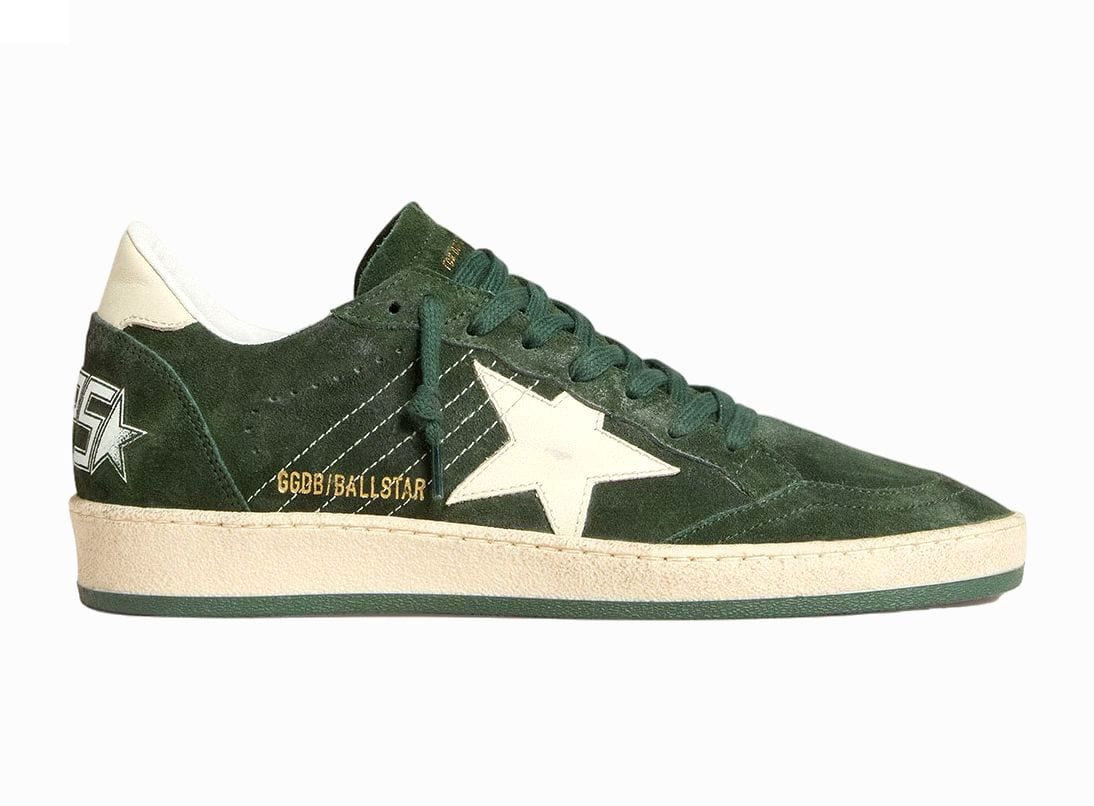 Golden Goose Ball Star Green suede with White leather star and White heel tab