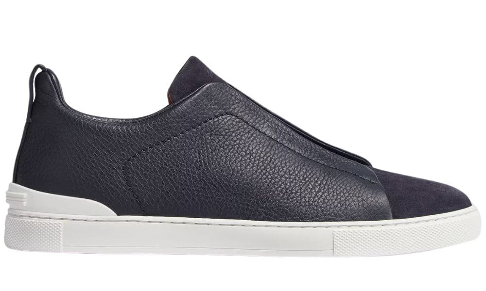 Zegna Triple Stitch Leather and Suede Navy Blue