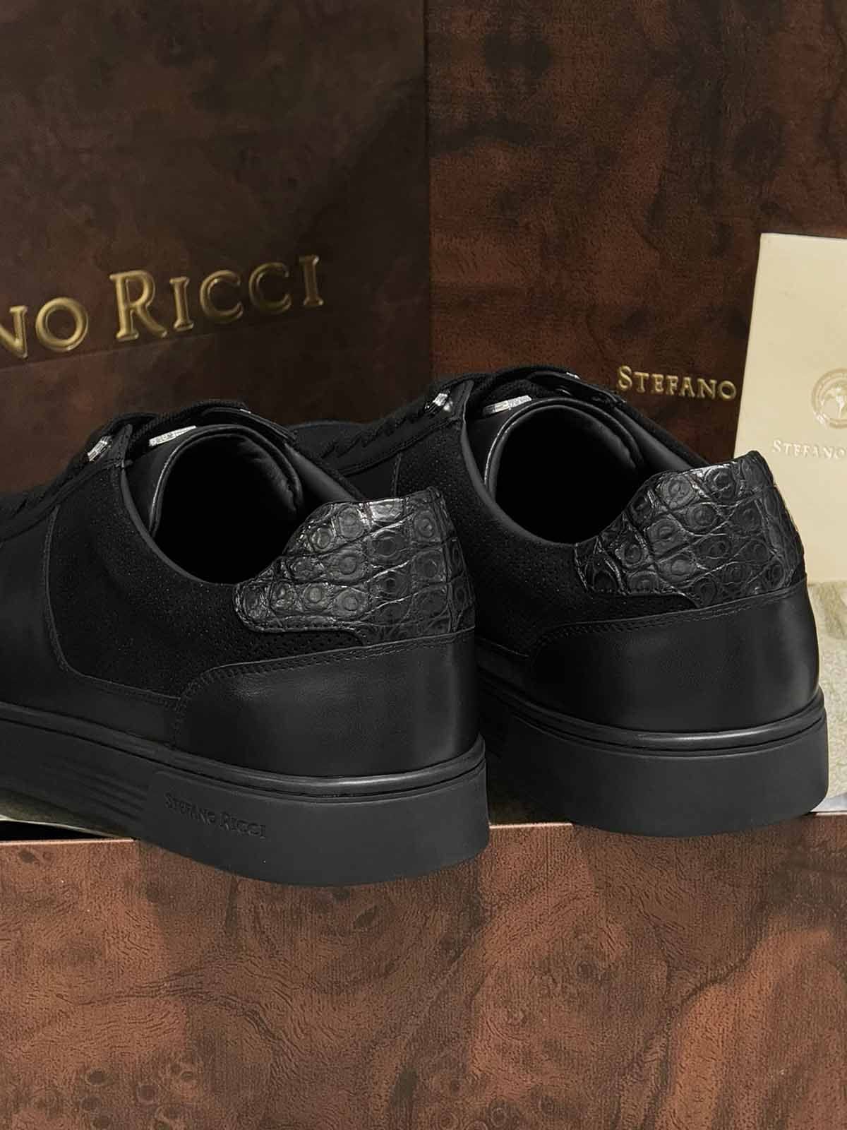 Stefano Ricci Кеды из кожи крокодила и замши Черный