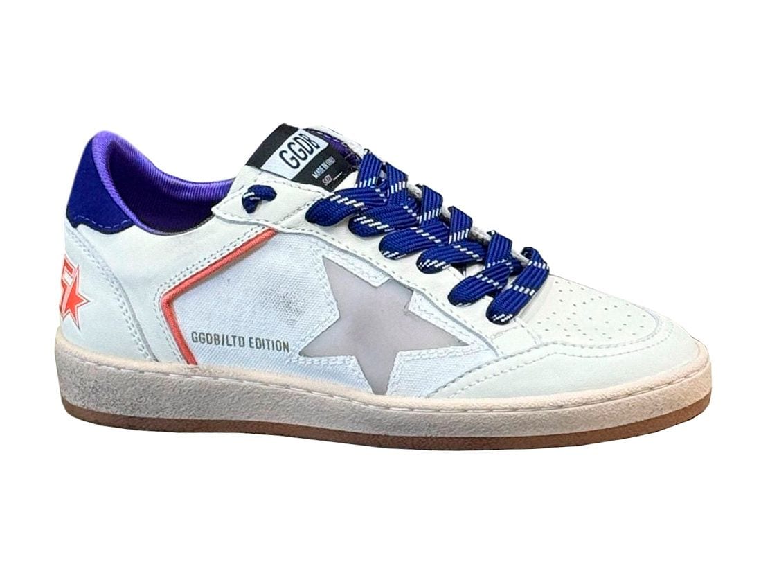 Golden Goose Ball Star LTD in Beige Leather with Clear Star and Blue Heel Tab