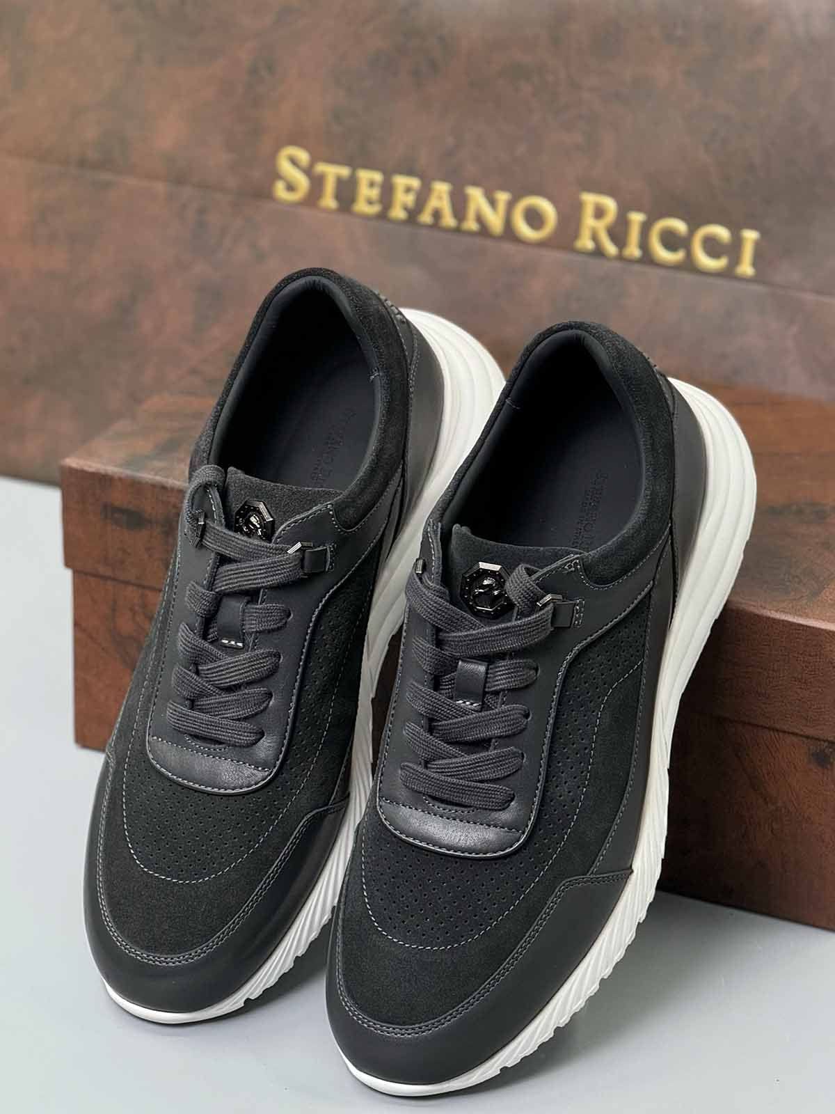 Stefano Ricci Кроссовки из кожи и замши Серый