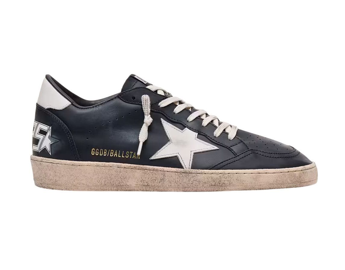 Golden Goose Ball Star in Black Nappa with White Leather Star and Heel Tab