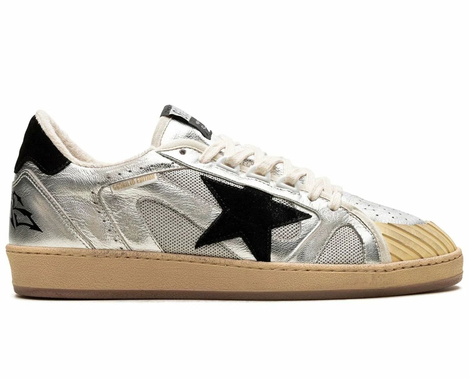 Golden Goose Ball Star LAB in Silver Leather with Black Suede Star and Heel Tab