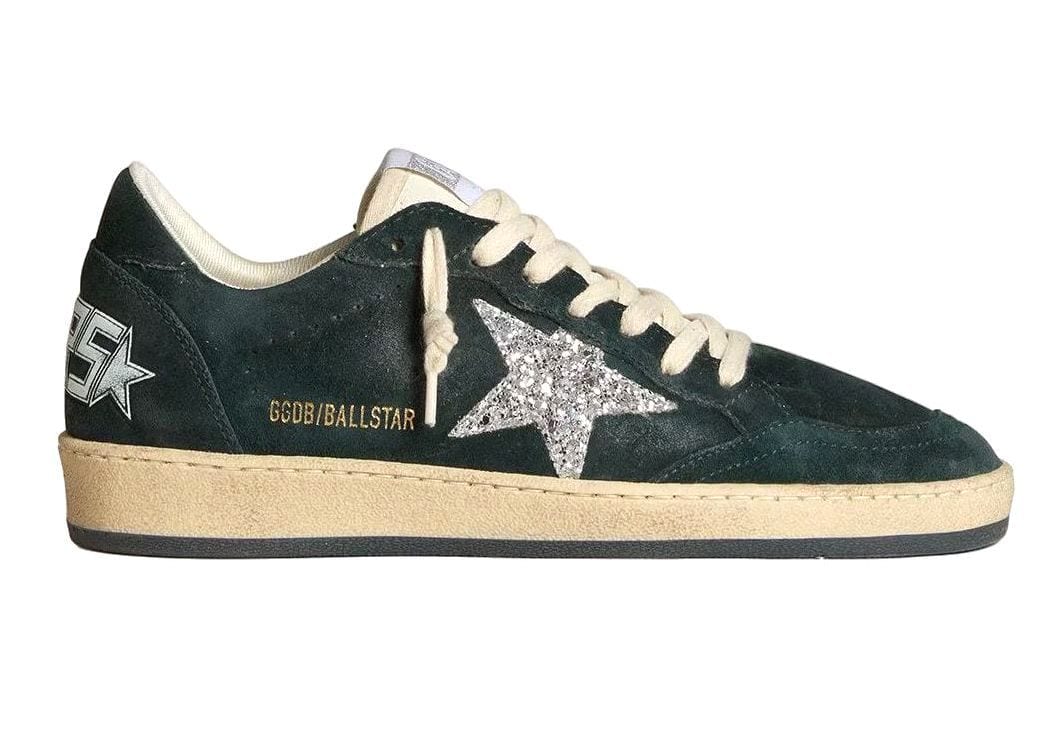 Golden Goose Ball Star in Green suede with Silver glitter star