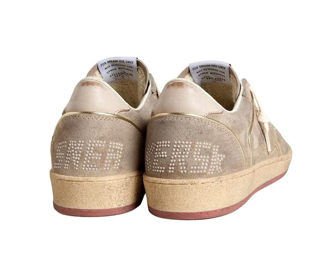 Golden Goose Ball Star Beige Suede with Gold metallic leather star and Bead lettering