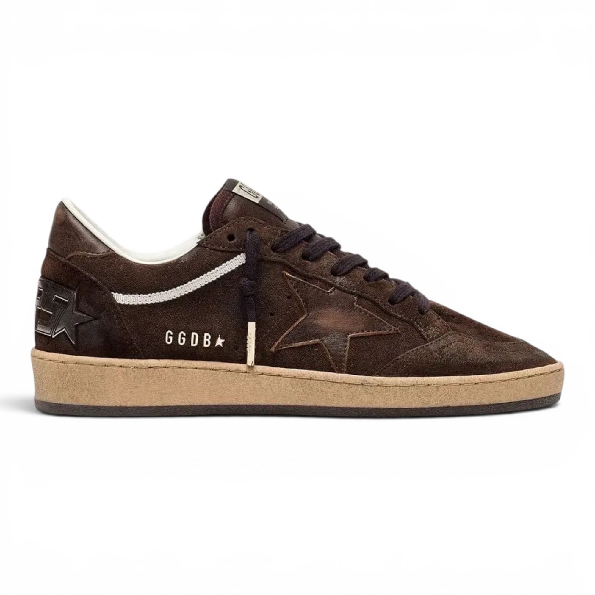 Golden Goose Ball Star in Brown Suede with Brown Leather Star and Hell Tab