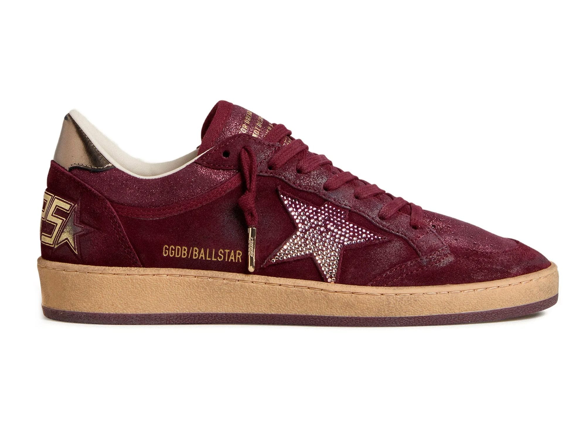 Golden Goose Ball Star Burgundy Suede with Crystal Star and Metallic Heel Tab